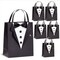 Sparkle and Bash Groomsmen Gift Bags With 3D Tuxedo Design, Satin Bow Tie & Real Buttons - Black, 6 Pack, 8 x 4.5 x 10 In - Wedding & Bachelor Party - Tuxedo Gift Bags for Men
